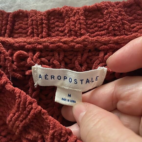 Aeropostale Cropped Sweater Womens M Cable Knit Boxy red/orange - Picture 6 of 7